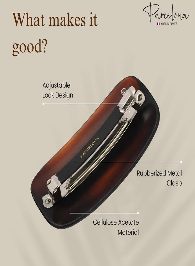 Parcelona French Classic Small Rectangular Barrette for Fine & Thin Hair 2.5 Inch Curved Acetate Hair Clip for Women Tortoise Shell Rubberized Clasp Hair Accessory - Image 5