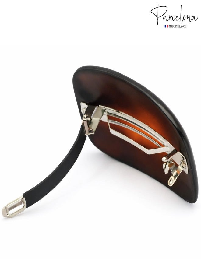 Parcelona French Classic Small Rectangular Barrette for Fine & Thin Hair 2.5 Inch Curved Acetate Hair Clip for Women Tortoise Shell Rubberized Clasp Hair Accessory - Image 3