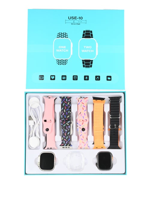 10 in 2 Ultra USE-10 Dual Smart Watch with Health Fitness Tracker Sports Watch 8 Additional Replacement Straps