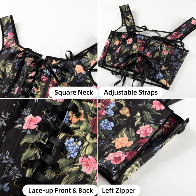 Scarlet Darkness Renaissance Corset Top for Women Boned Lace-up Overbust Bustier Corsets Black Multi Floral Size 12 - Image 4