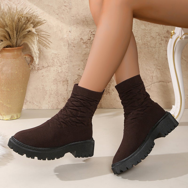 2024 Plus Size Elastic Fly Woven Thick-Soled Socks Boots Martins Boots 43 - Image 4