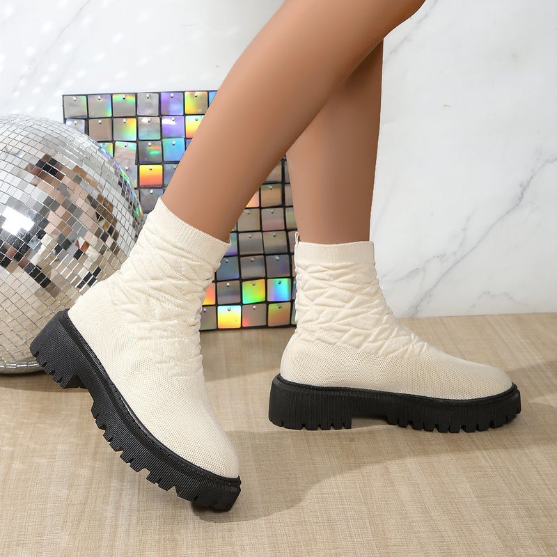 2024 Plus Size Elastic Fly Woven Thick-Soled Socks Boots Martins Boots 43 - Image 1