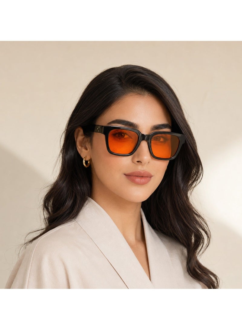 OPULIZE ERA Sunglasses for Women Men, Oversized Rectangular Frame with Spring Hinges, Polarised Orange Tinted Lens With UV400 Protection,Anti-reflective & Anti-Glare, Black (Pack of 1) - Image 1