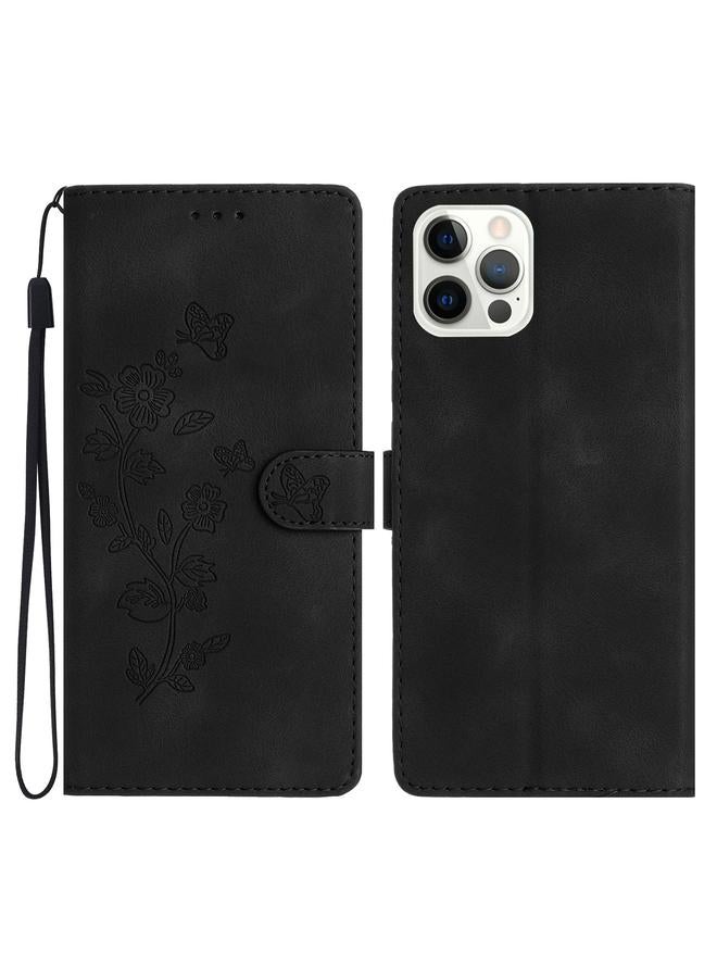 Zaboon Case For iPhone 12 Pro Max Flower Butterfly Embossing Pattern Leather Phone Case - Image 1