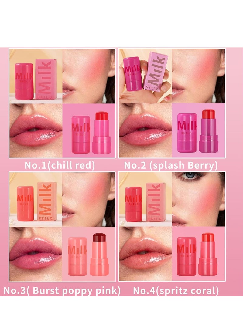 Milk Pack of 4 Milk Jelly Blush Stick, Multi Jelly Tint Blush Stick, Milk Jelly Tint Blush Stick, Lip Tint Stain, Long Lasting Multi Use Makeup Blush Stick, Milk Jelly Blush Tint for Lips Cheek - Image 4