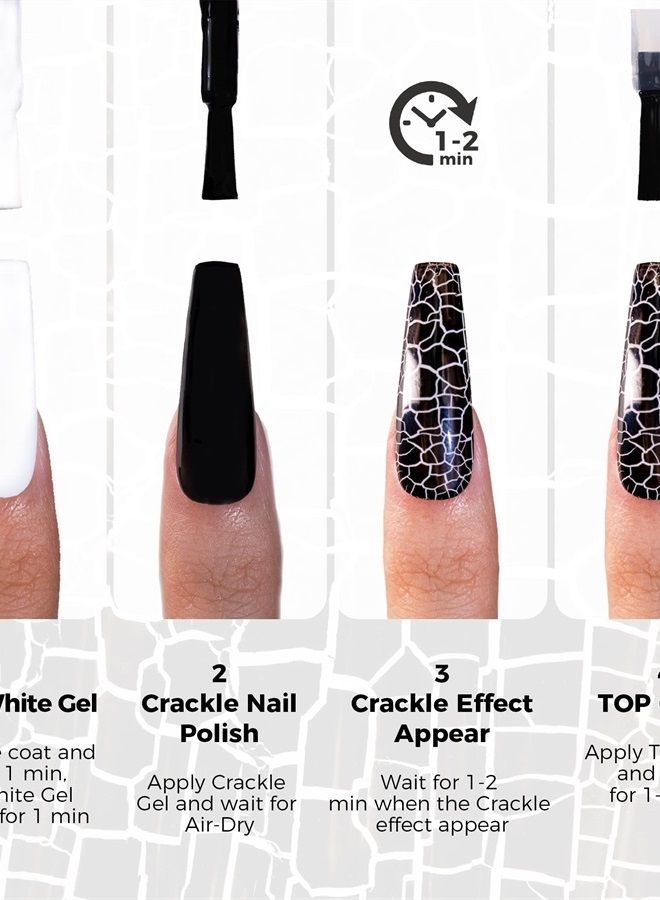 BURANO Crackle Gel Nail Polish, Super Easy Cracked Nail Polish 7 Colors + White Gel Nail Polish Set Air Dry UV Lamp Needed - Image 5
