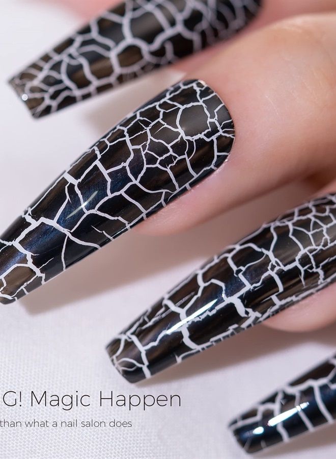 BURANO Crackle Gel Nail Polish, Super Easy Cracked Nail Polish 7 Colors + White Gel Nail Polish Set Air Dry UV Lamp Needed - Image 4