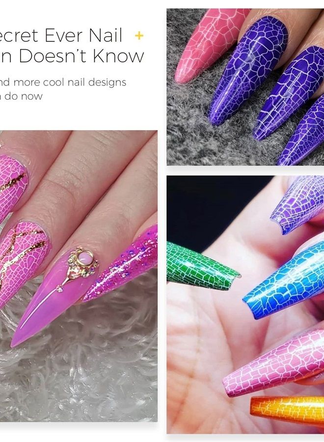 BURANO Crackle Gel Nail Polish, Super Easy Cracked Nail Polish 7 Colors + White Gel Nail Polish Set Air Dry UV Lamp Needed - Image 2
