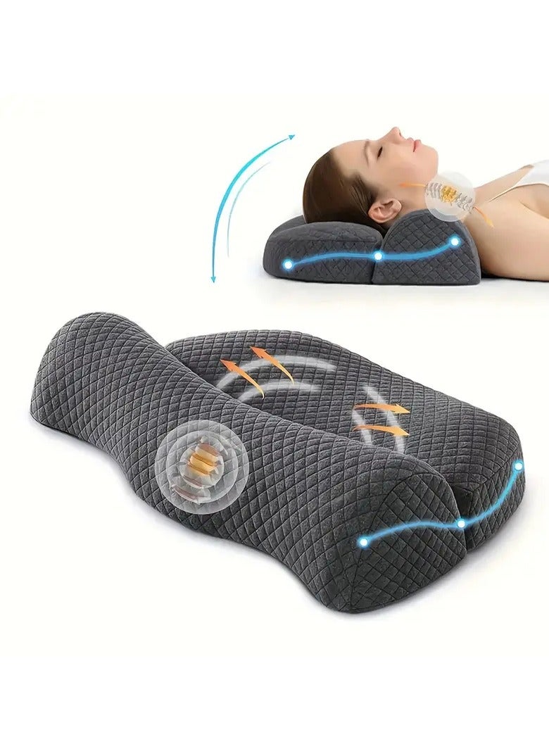 ميموري وسادة ميموري فوم قابلة للتعديل ومصممة لراحة العنق وفقرات الظهر لنوم أمن وصحي  لمن يعانون من الام العمود الفقري والرقبة - رمادي - Image 1