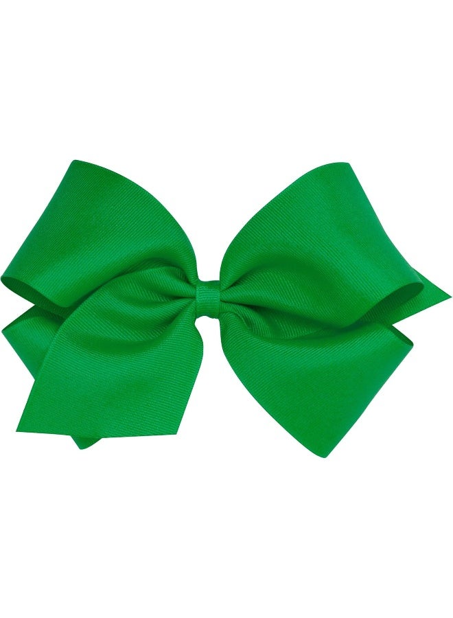 Wee Ones Girls' Plain Wrap Classic Grosgrain Hair Bows on a WeeStay No-Slip Hair Clip, Handmade, King, Green - Image 1