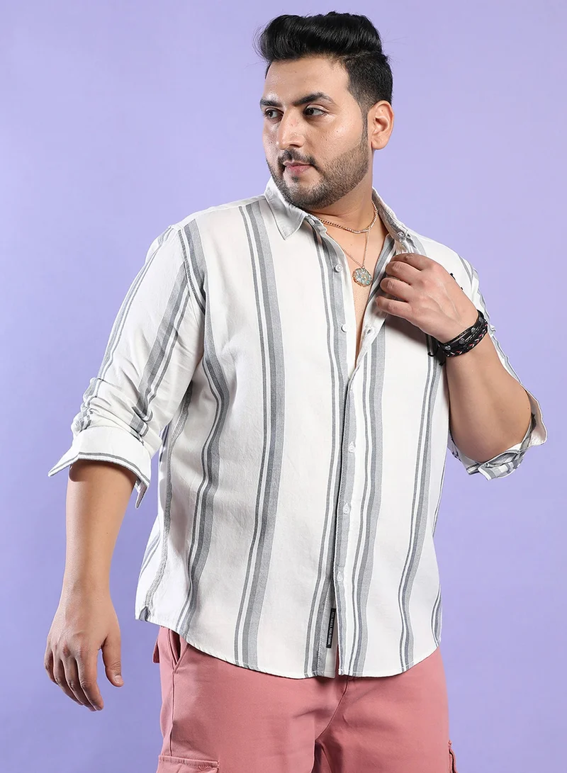 Instafab Plus  Instafab Plus Men's White & Dark Grey Barcode Striped Shirt For Casual Wear | Spread Collar | Long Sleeve | Button Closure | Cotton Shirt Crafted With Comfort Fit For Everyday Wear for Men | Best Price UAE