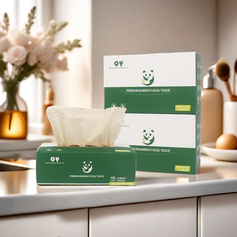 QingYa Unbleached Bamboo Facial Tissues - 12 Boxes of 100% Natural, Hypoallergenic, 134 Sheets per Box, FSC Certified, Eco - Friendly, Ultra - Soft & Gentle for Everyday Home and Office Use - Image 3