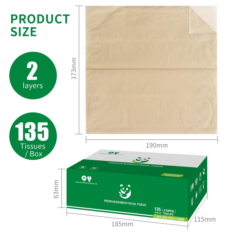 QingYa Unbleached Bamboo Facial Tissues - 12 Boxes of 100% Natural, Hypoallergenic, 134 Sheets per Box, FSC Certified, Eco - Friendly, Ultra - Soft & Gentle for Everyday Home and Office Use - Image 2
