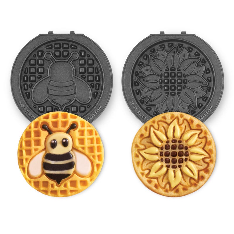 DASH MultiMaker Mini System Two 4 Nonstick Removable Waffle Plates Set Sunflower Bee 2Pc Plate Pack for Waffle Iron Griddle Compatible with Dash MultiMaker Mini System Nonstick Surface