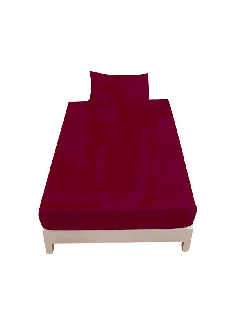 Home Smart Home Smart Single Fitted Bed Sheet Plain Cotton Bed Sheet with Pillow Cover (190X90cm) Maroon  - Image 1