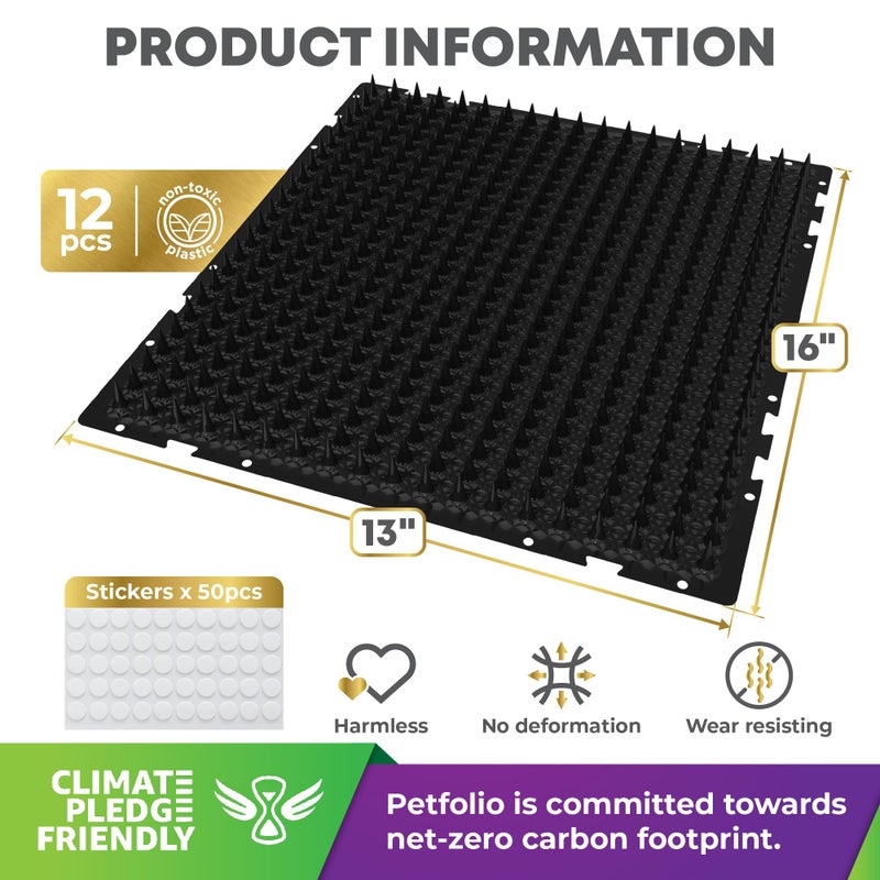 Petfolio 12 Pack Black Cat Spike Mat - 16" x 13" Scat Mat for Cats with 1" Spike is A Perfect Pet Deterrent for Indoor & Outdoor Cat Repellent to Deter Feral Cats & Dogs - Image 2