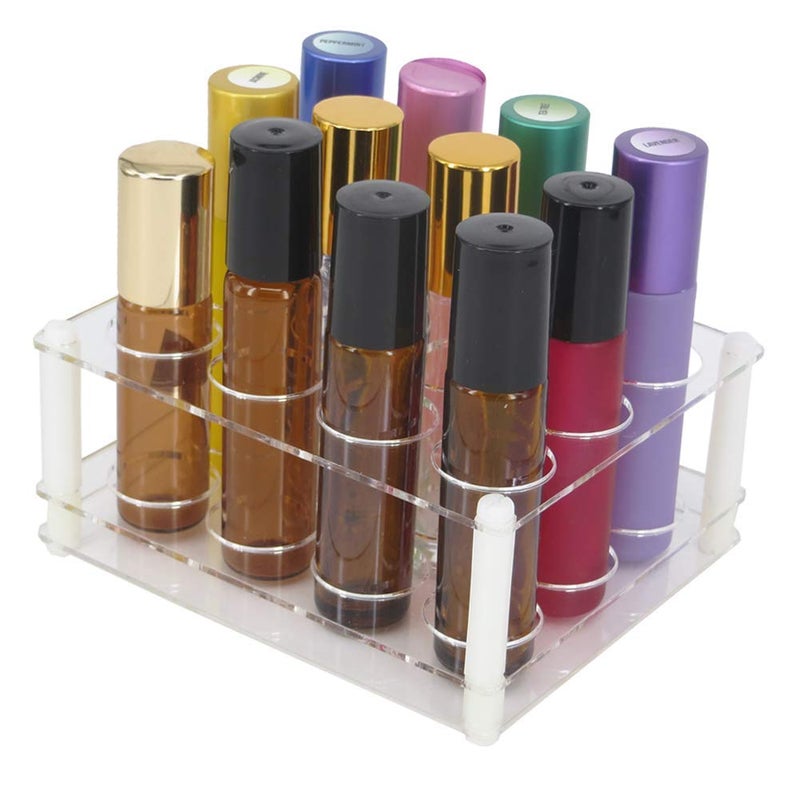 BOXIN 12Slots Roller Bottles Holder Perfect Vertically Hold For Essential Oils Rollers Great Oils Display Holder Roller Bottles Storage Shelf OrganizerHole Diameter 23cm09inchAcrylicDIY