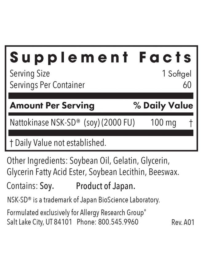 Allergy Research Group - Nattokinase Supplement NSK-SD 2000 FU, 100mg - Cardiovascular/Circulatory Health - 60 Softgels - Image 3