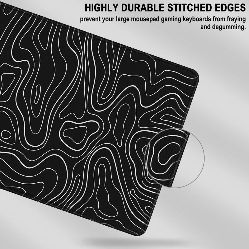MKLCCP Mousepad, 31.5 x 15.7 in Large Gaming Mouse Pad with Stitched Edge, Extended Desk Mat with Non-Slip Rubber Base Water Resist Keyboard Pad for Office Game Home XXL, Black White Lines - Image 4