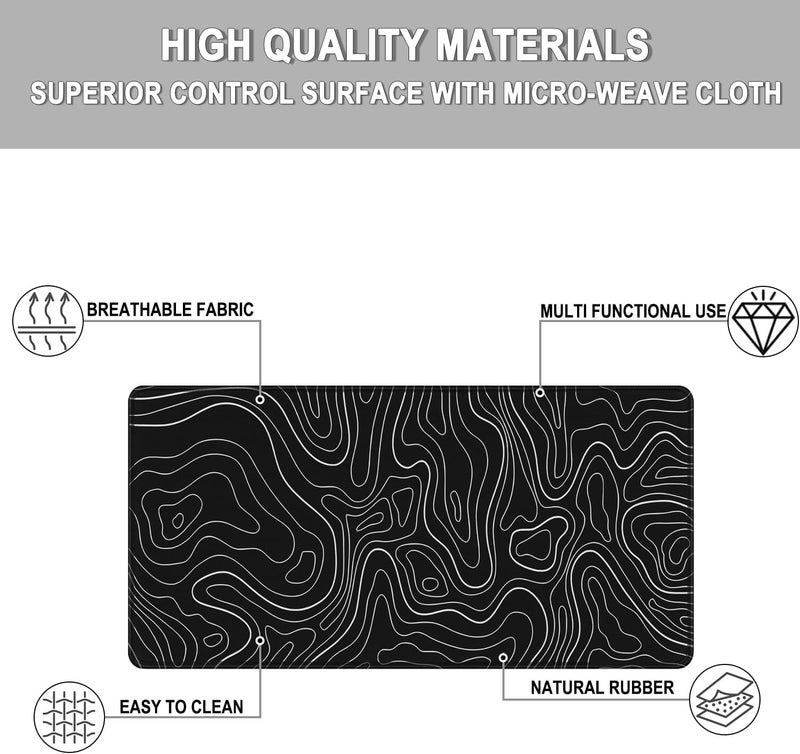 MKLCCP Mousepad, 31.5 x 15.7 in Large Gaming Mouse Pad with Stitched Edge, Extended Desk Mat with Non-Slip Rubber Base Water Resist Keyboard Pad for Office Game Home XXL, Black White Lines - Image 3