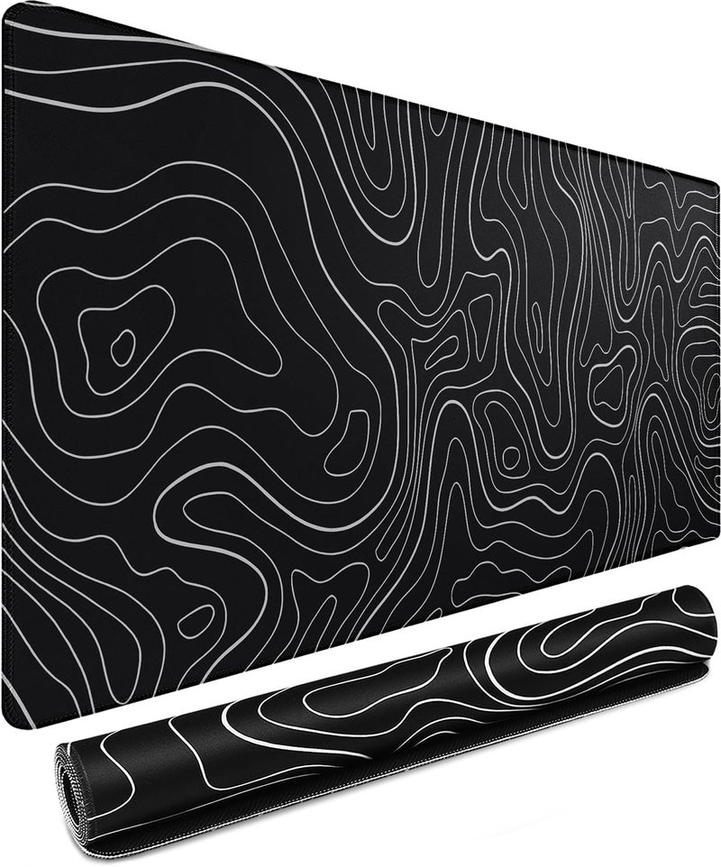 MKLCCP Mousepad, 31.5 x 15.7 in Large Gaming Mouse Pad with Stitched Edge, Extended Desk Mat with Non-Slip Rubber Base Water Resist Keyboard Pad for Office Game Home XXL, Black White Lines - Image 1