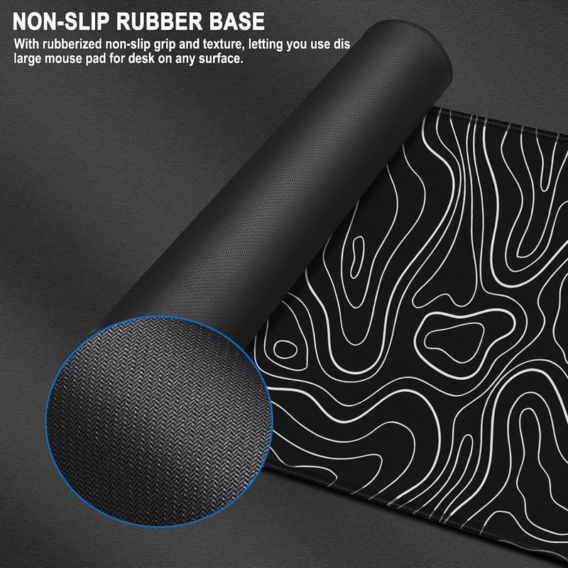 MKLCCP Mousepad, 31.5 x 15.7 in Large Gaming Mouse Pad with Stitched Edge, Extended Desk Mat with Non-Slip Rubber Base Water Resist Keyboard Pad for Office Game Home XXL, Black White Lines - Image 2