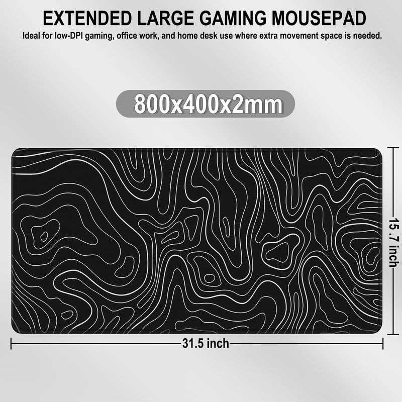 MKLCCP Mousepad, 31.5 x 15.7 in Large Gaming Mouse Pad with Stitched Edge, Extended Desk Mat with Non-Slip Rubber Base Water Resist Keyboard Pad for Office Game Home XXL, Black White Lines - Image 5