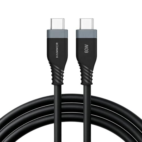 HAMMER Unbreakable Super Soft Silicone Fast Charging 60W Type-C to Type-C Cable (1.2m) – 480Mbps Data, Ultra Durable Tangle-Free, Pure Copper, iPhone/Samsung/Laptop Compatible – Black - Image 1