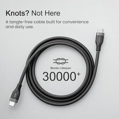 HAMMER Unbreakable Super Soft Silicone Fast Charging 60W Type-C to Type-C Cable (1.2m) – 480Mbps Data, Ultra Durable Tangle-Free, Pure Copper, iPhone/Samsung/Laptop Compatible – Black - Image 3