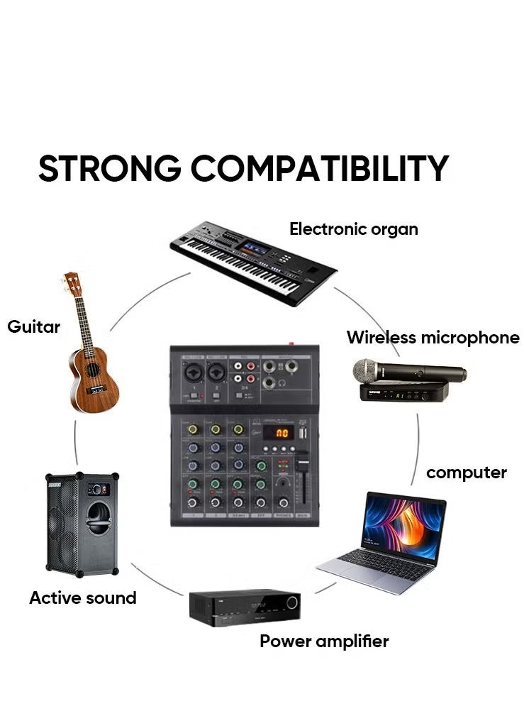 Audio Mixer Console With Bluetooth, USB, 48V Phantom Power, Portable DJ Mixing Board With Karaoke and Monitoring - Image 2