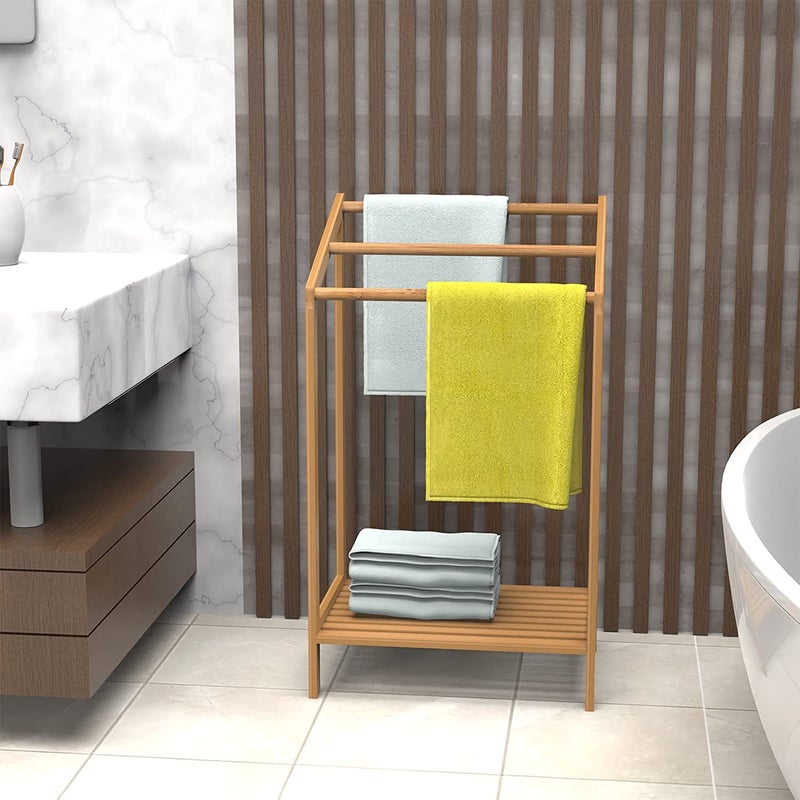 Rosewood Freestanding Wooden Towel Rack for Bathroom Vintage Wood Tier Towel Bar Stand with Bottom Shelf for Towels Washcloths Toiletries Convenient Rack for Drying or Hanging Clothes A63  - Image 1