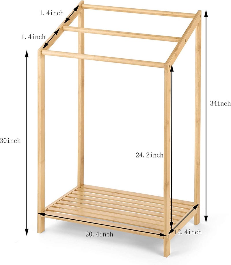 Rosewood Freestanding Wooden Towel Rack for Bathroom Vintage Wood Tier Towel Bar Stand with Bottom Shelf for Towels Washcloths Toiletries Convenient Rack for Drying or Hanging Clothes A63  - Image 4