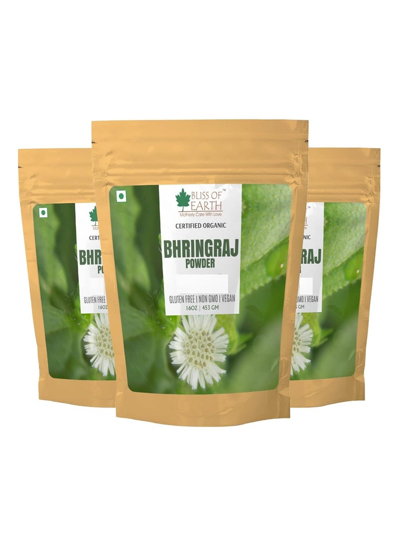 BLISS OF EARTH Bliss of Earth™ 100% Pure Natural Bhringraj Powder | 453GM | Great For Hair Pack of 3  - Image 1
