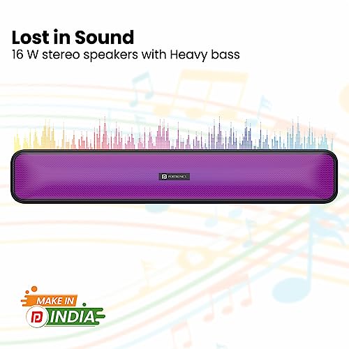 Portronics Radian 16W Bluetooth Stereo Soundbar with Multicolour LED Lights, in-Built FM Radio, Built in Mic, Aux in 3.5mm, Micro SD Slot(Black) - Image 3