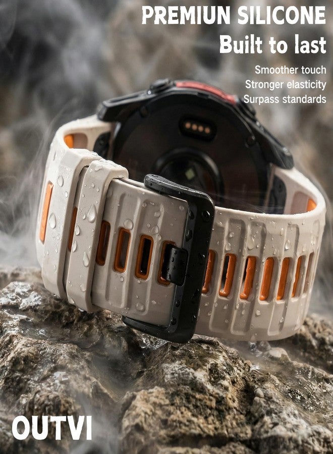 OUTVI for Fenix 5/Fenix 6/Fenix 7 Band 22mm Silicone – Quickfit 22 Watch Bands for Garmin Fenix 8 47mm/Fenix 5 Plus/Fenix 6 Pro/Fenix 7 Pro Sapphire Solar/Forerunner 935– Soft Rugged Sports Strap Men Women (Beige Orange) - Image 2