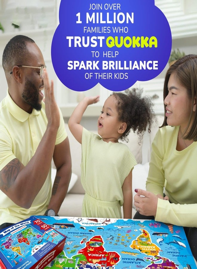 QUOKKA World Map Puzzles for Kids Ages 4-6 - 70 Pcs Floor Puzzles for Kids Ages 4-8 Preschool Activities - Includes 50 Cards with 400+ World Facts - Continent-Shaped Jigsaw Puzzle Gift for Girls Boys - Image 5