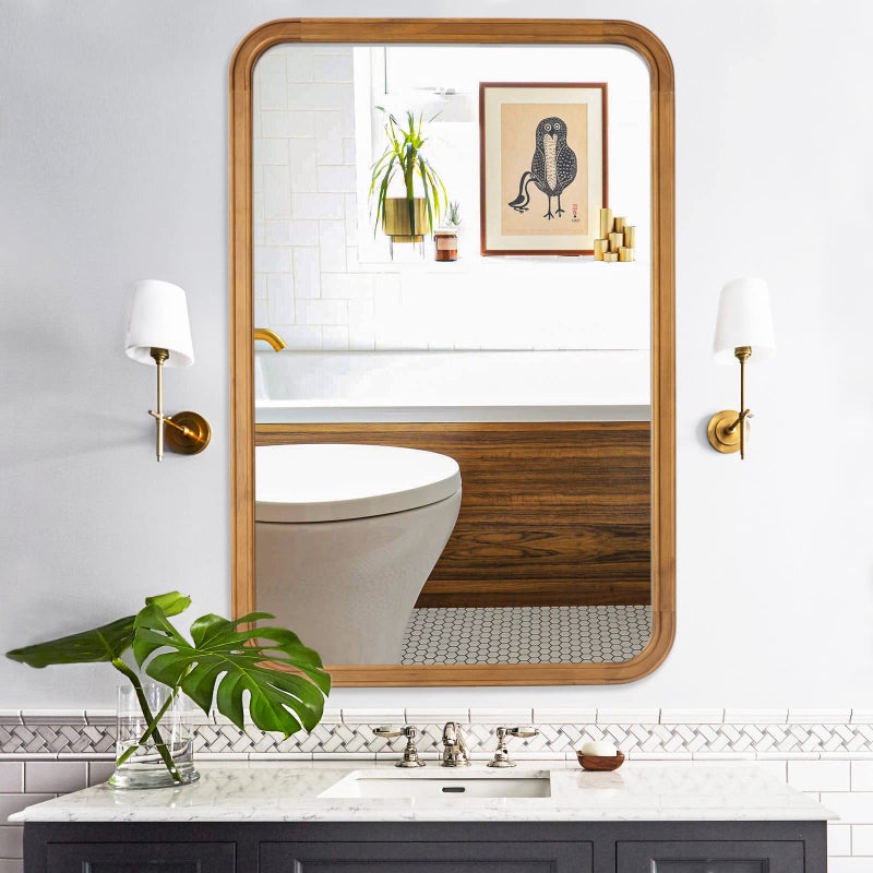 WallBeyond Wood Framed Mirrors for Bathroom, 24x36 Inch Wooden Frame Wall Mirror Farmhouse Wall Mounted Rectangle Mirror for Vanity (Horizontal/Vertical) - Image 1