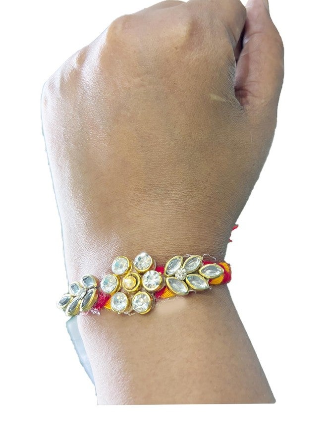 Moli Dhaga Rakhi Bracelet Set with kumdan stones for Girls and Boys, Set of 4 - Image 4