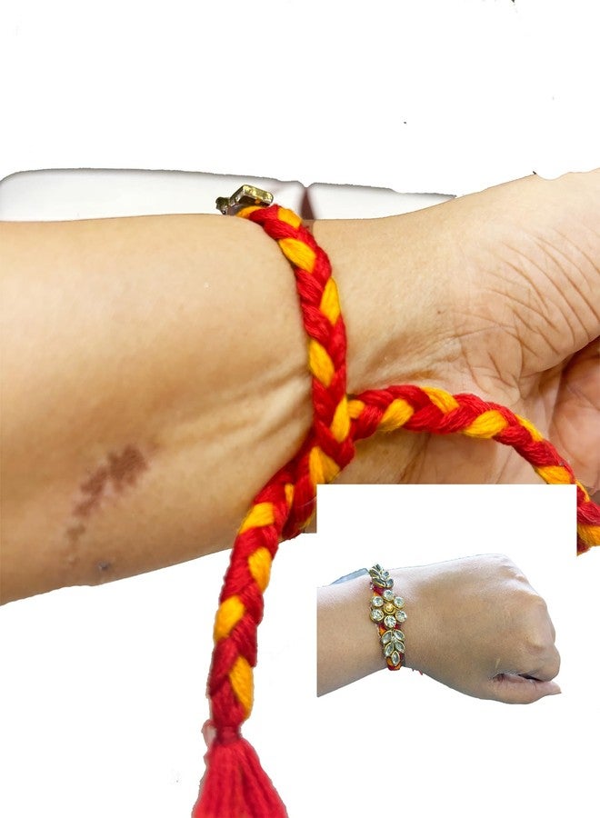 Moli Dhaga Rakhi Bracelet Set with kumdan stones for Girls and Boys, Set of 4 - Image 3