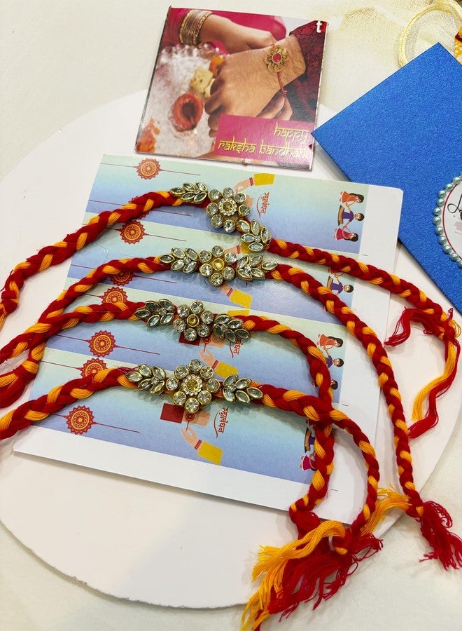 Moli Dhaga Rakhi Bracelet Set with kumdan stones for Girls and Boys, Set of 4 - Image 5