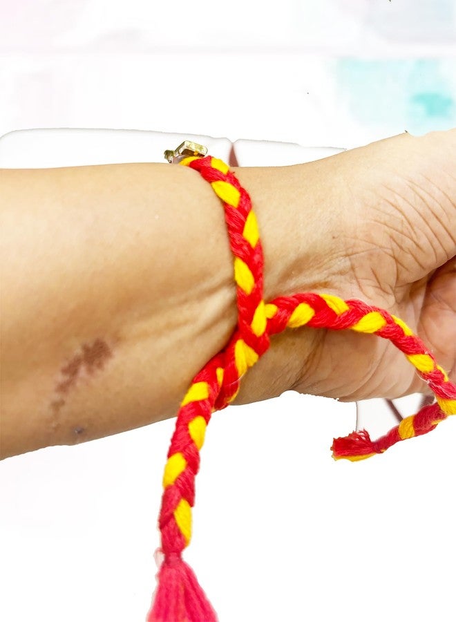 Moli Dhaga Rakhi Bracelet Set with kumdan stones for Girls and Boys, Set of 4 - Image 2