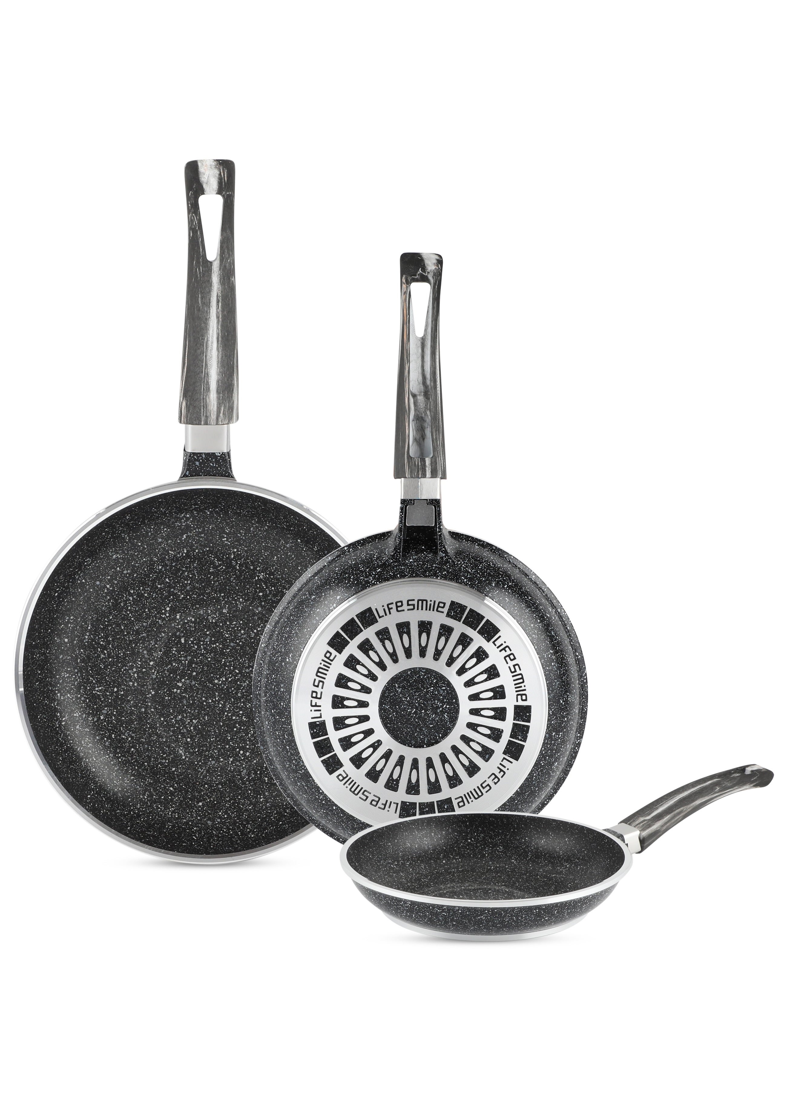 Frying Pan Set - Multi Layer Granite Coating Fry Pan | Include 20 CM, 24 CM, 28 CM Non Stick Pan | Heat-Resistant Handle Hanging Loop 