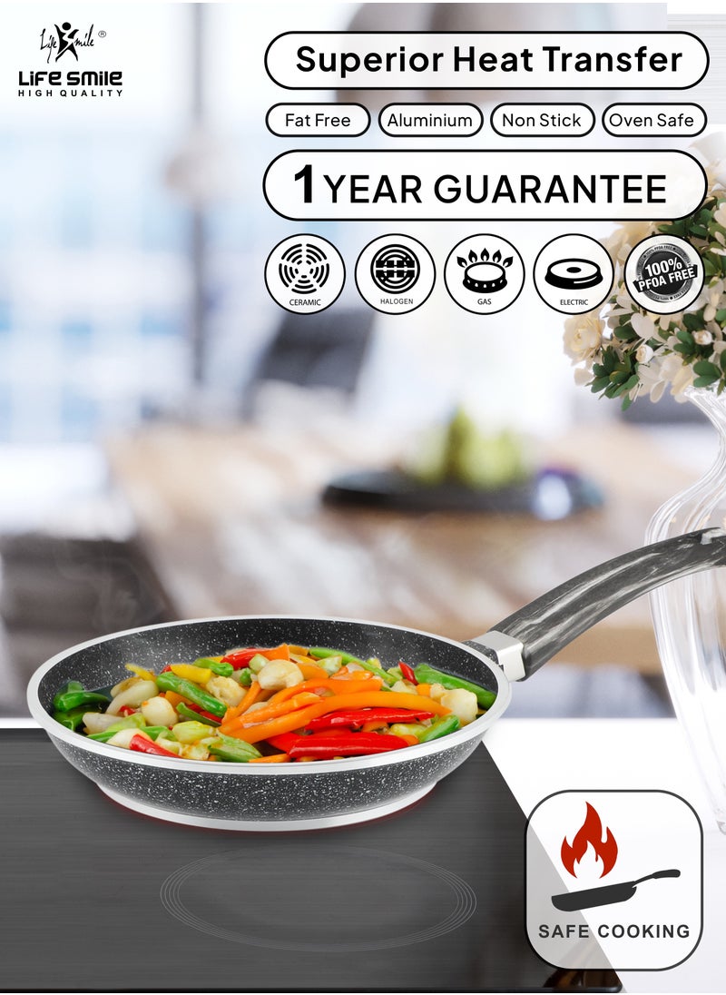 Life Smile - 20 CM, 24 CM, 28 CM Essential Frypan set Strong Aluminum Body with Granite Coating and Heat Resistant Silicone Finish Handle Nonstick Fish Frypan - Image 1