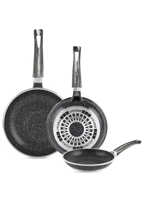 Life smile Granite Coating Non-Stick Frying Pan Set(20+24+28Cm) With Aluminum Body, PFOA Free Fry pan, Omelette Cooking Pan, Healthy Cookware Pan,Multiple Cooktop Compatible Cookwares