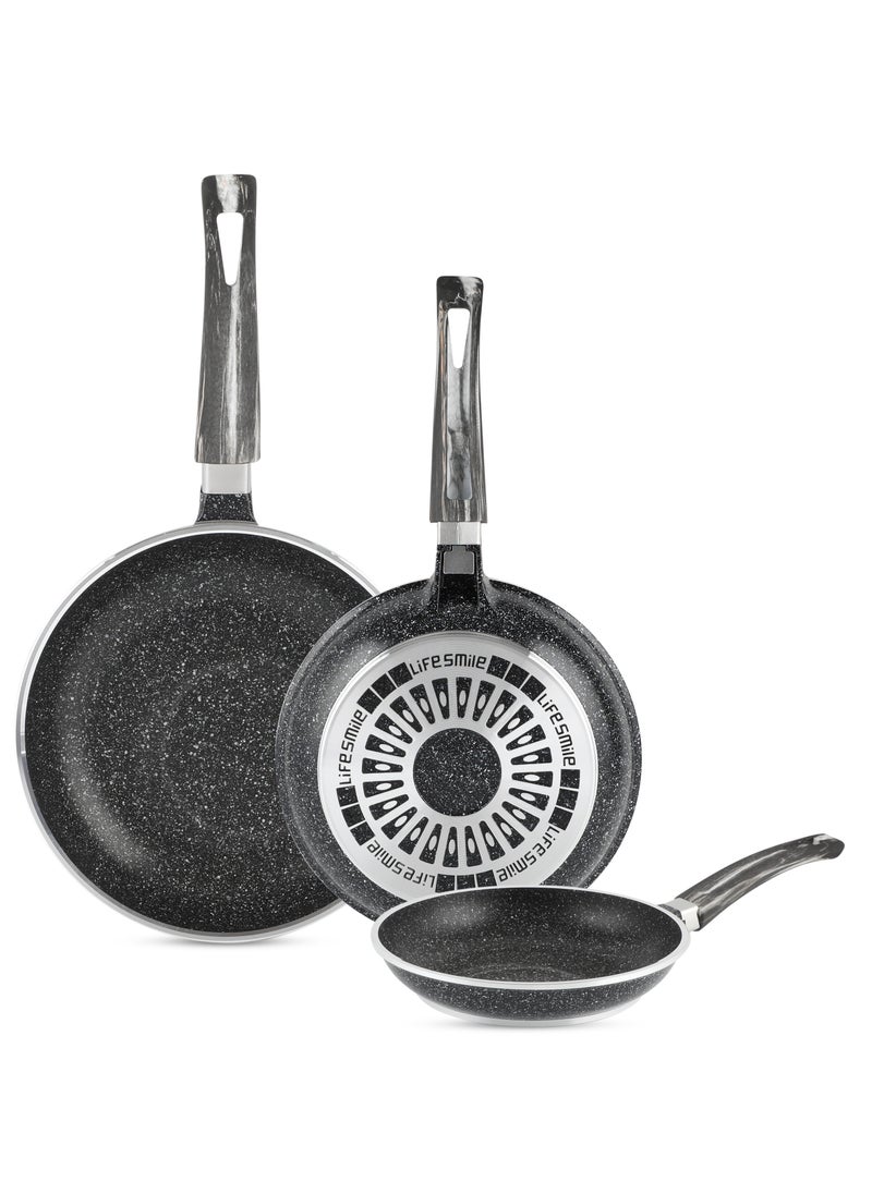 Life Smile - 20 CM, 24 CM, 28 CM Essential Frypan set Strong Aluminum Body with Granite Coating and Heat Resistant Silicone Finish Handle Nonstick Fish Frypan - Image 1