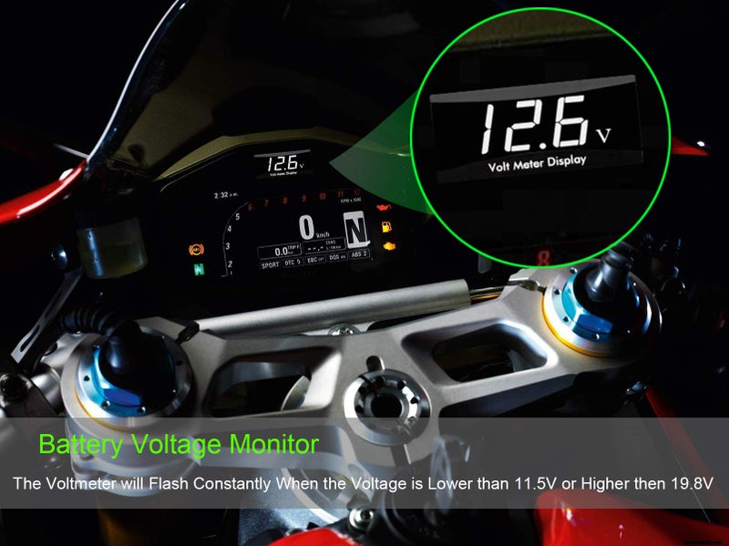 Kinstecks Motorcycle Voltmeter DC 12V Digital Voltmeter Gauge LED Display Voltage Meter for Motorcycle Car Battery Voltage Monitor-White - Image 2