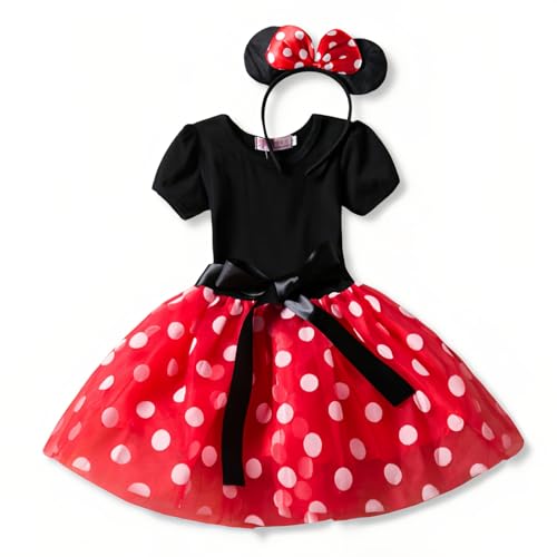 Nileafes Girls Princess Mini Mouse Costume Toddler Birthday Party Fancy Dress Up (1-2 Years,Red) - Image 1
