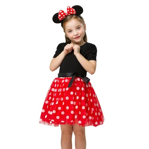 Nileafes Girls Princess Mini Mouse Costume Toddler Birthday Party Fancy Dress Up (1-2 Years,Red) - Image 2