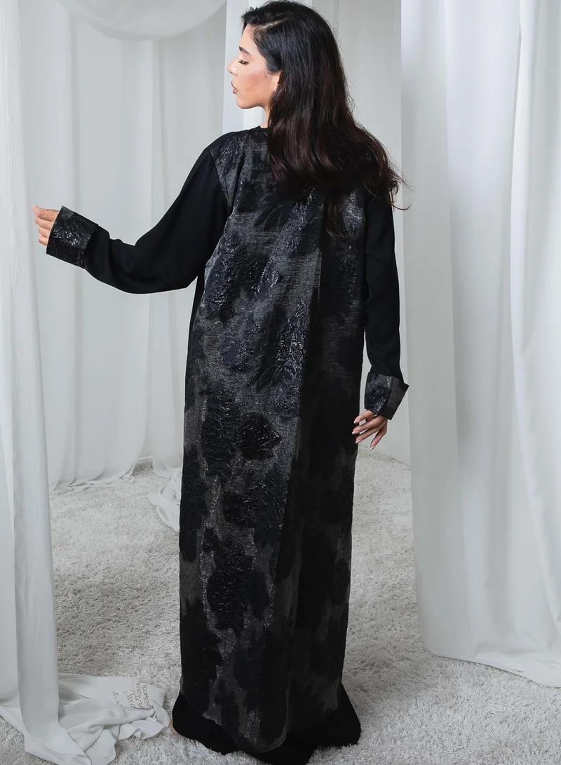 MSquare Fashion Black Nida and Turkey Organza Abaya with Floral Design and Sheila