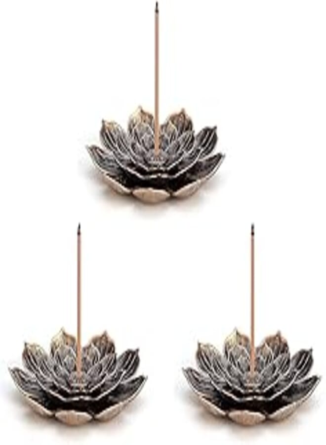 3 pac Incense Burner Bowl, Ceramic Handicraft Incense Holder for Sticks, Coil Lotus Ash Catcher Tray 4.62 Inch Gray, Incense Burner Holder for Home Fragrance Accessories
